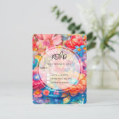 Blume Bouquet Orange & Blue Boho Wedding RSVP Karte (Stehend Vorderseite)