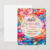 Blume Bouquet Orange & Blue Boho Wedding RSVP Karte (Vorne/Hinten)