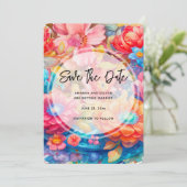 Blume Bouquet Orange & Blue Boho Wedding Save The Date (Stehend Vorderseite)