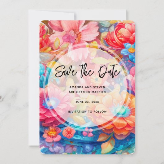 Blume Bouquet Orange & Blue Boho Wedding Save The Date (Vorderseite)