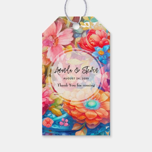 Blume Bouquet Orange & Blue Wedding Vielen Dank Geschenkanhänger (Vorderseite)