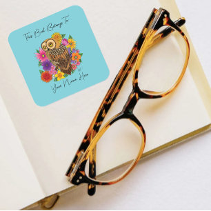 Blume Bouquet Owl Buchzeichen Quadratischer Aufkleber