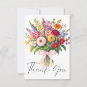 Blume Bouquet Pink Bow Script Dankeskarte (Vorderseite)