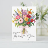 Blume Bouquet Pink Bow Script Dankeskarte (Stehend Vorderseite)