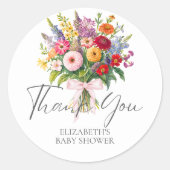 Blume Bouquet Pink Bow Vielen Dank Runder Aufkleber (Vorderseite)