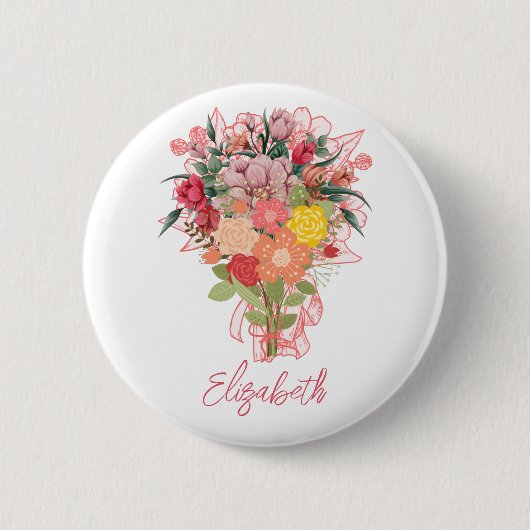Blume Bouquet Pink Personalisiert Button (Vorderseite)