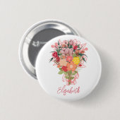 Blume Bouquet Pink Personalisiert Button (Vorne & Hinten)
