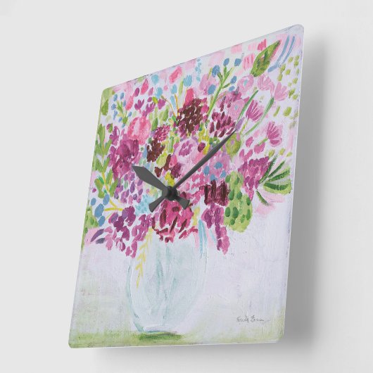 Blume Bouquet Quadratische Wanduhr (Winkel)