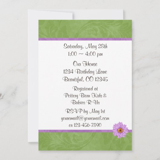 Blume, Bow und Ladybug Kinderdusche Einladung (Rückseite)