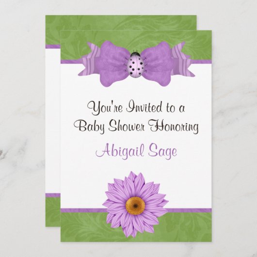 Blume, Bow und Ladybug Kinderdusche Einladung (Vorne/Hinten)