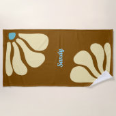 Blume braun &Himmel blau Monogramm Name Strandtuch (Vorderseite)