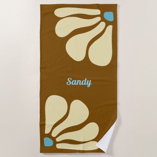 Blume braun &Himmel blau Monogramm Name Strandtuch (Vorderseite)