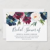 Blume-Brautparty für Navy und Red Burgund Einladung (Vorderseite)