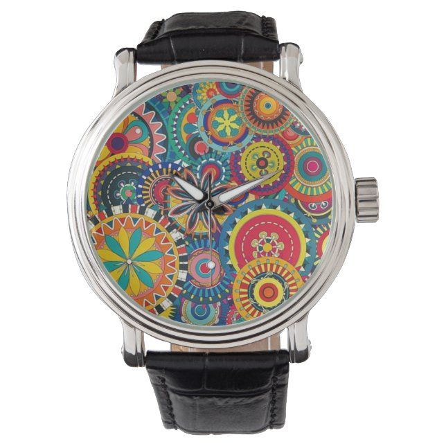 Blume bricht Vintage Lederband Schwarze Uhr (Vorderseite)