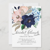 Blume Bridal Brunch in Navy Blue und Blush Einladung (Vorderseite)