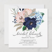 Blume Bridal Brunch in Navy Blue und Blush Einladung (Vorderseite)