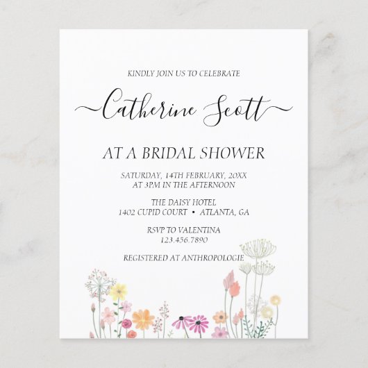 Blume Bridal Dusche Einladung mit Haushaltsmitteln (Vorderseite)