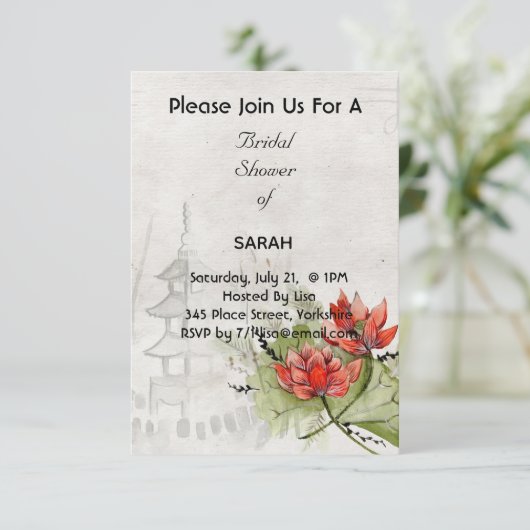 Blume Bridal Dusche Einladungskarte im asiatischen (Stehend Vorderseite)