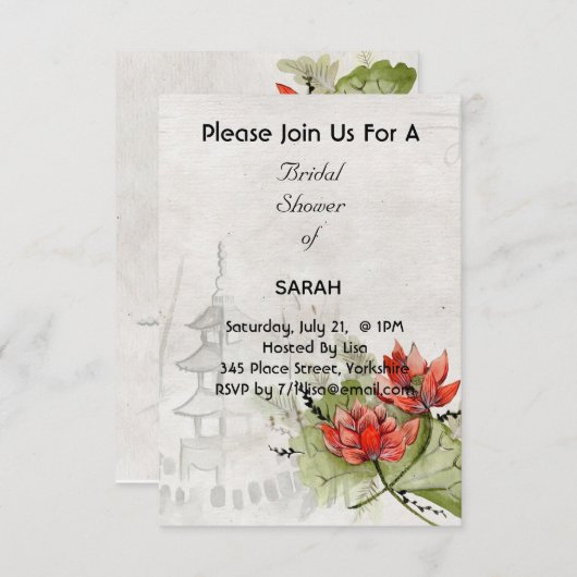 Blume Bridal Dusche Einladungskarte im asiatischen (Vorne/Hinten)