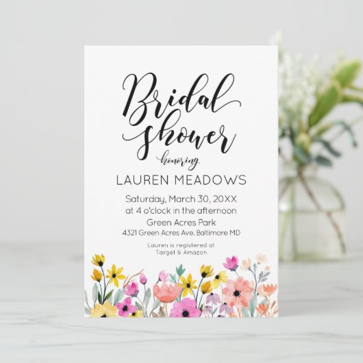 Blume Bridal Dusche Wasserfarbe Einladung (Stehend Vorderseite)