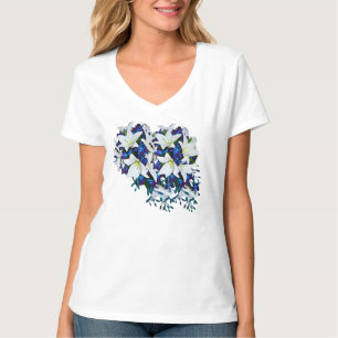 Blume Bridesmaid, blaue, violette und weiße Seide T-Shirt