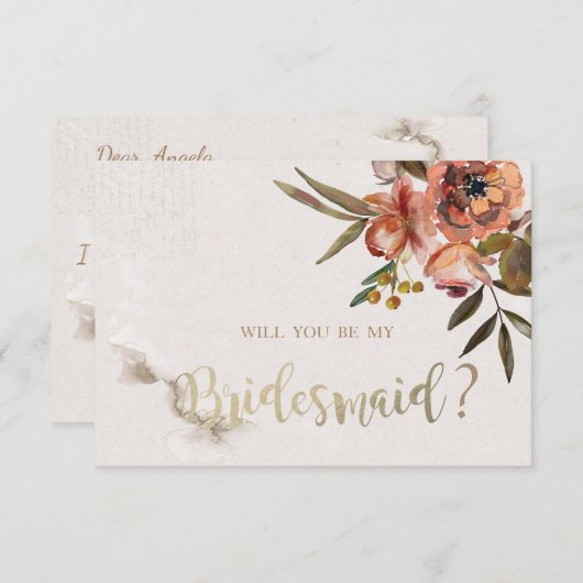 Blume Bridesmaid Card für Aquarellfarben Einladung (Vorne/Hinten)