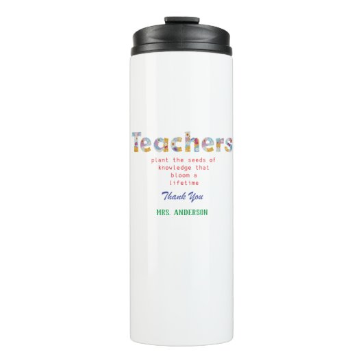 Blume Briefe Lehrerin Geschenk Thermosbecher (Vorderseite)