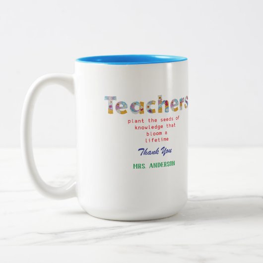 Blume Briefe Lehrerin Geschenk Zweifarbige Tasse (Links)