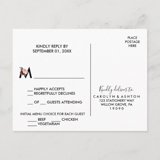 Blume Briefing Maroon Menü Auswahl UAWG Postkarte (Rückseite)