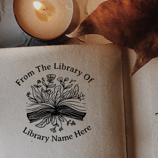 Blume & Buch aus der Bibliothek buchen Ihren Namen Permastempel