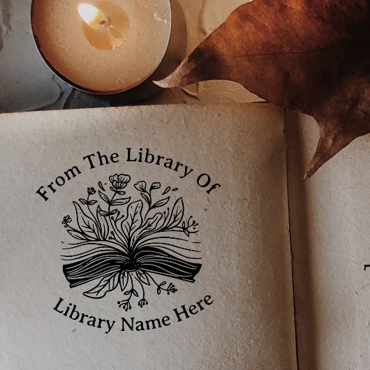 Blume & Buch aus der Bibliothek buchen Ihren Namen Permastempel