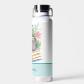 Blume Bücher und Rucksack farbenfrohe Wasserfarbe Trinkflasche (Rückseite)