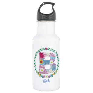 Blume Buchstaben Anfangsbuchstaben "B" mit Persona Edelstahlflasche