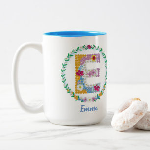 Blume Buchstaben Anfangsbuchstaben "E" mit Persona Zweifarbige Tasse