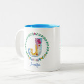 Blume Buchstaben Anfangsbuchstaben "J" mit Persona Zweifarbige Tasse (Vorderseite Links)