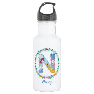 Blume Buchstaben Anfangsbuchstaben "N" mit Persona Edelstahlflasche