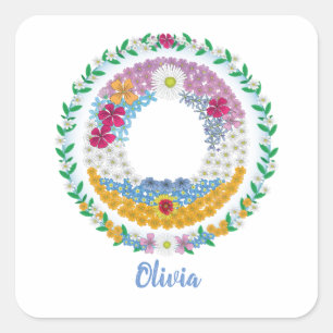 Blume Buchstaben Anfangsbuchstaben "O" mit Persona Quadratischer Aufkleber
