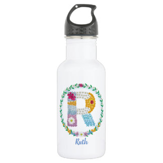 Blume Buchstaben Anfangsbuchstaben "R" mit Persona Edelstahlflasche