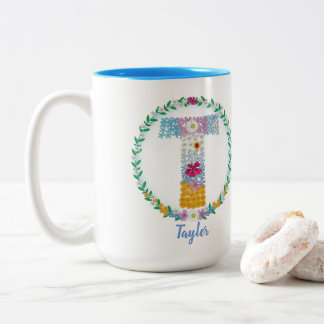Blume Buchstaben Anfangsbuchstaben "T" mit Persona Zweifarbige Tasse
