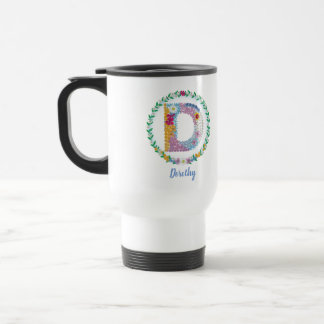 Blume Buchstaben "D" mit Personalisiertem Namen Reisebecher