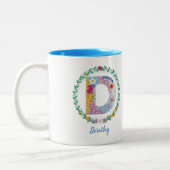 Blume Buchstaben "D" mit Personalisiertem Namen Zweifarbige Tasse (Links)