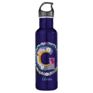 Blume Buchstaben "G" mit Personalisiertem Namen Edelstahlflasche