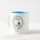 Blume Buchstaben "G" mit Personalisiertem Namen Zweifarbige Tasse (Vorderseite Links)