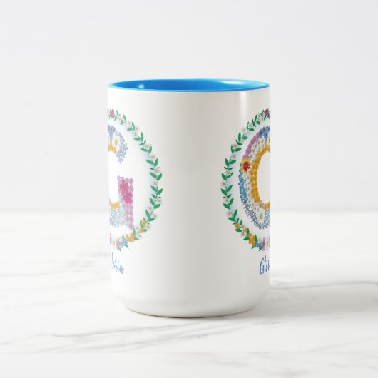 Blume Buchstaben "G" mit Personalisiertem Namen Zweifarbige Tasse (Mittel)