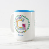 Blume Buchstaben "G" mit Personalisiertem Namen Zweifarbige Tasse (Vorderseite Links)