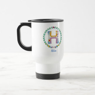 Blume Buchstaben "H" mit Personalisiertem Namen Reisebecher