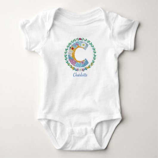 Blume Buchstaben Initial "C" mit Personalisiertem Baby Strampler (Vorderseite)