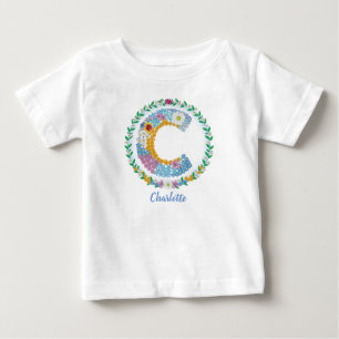 Blume Buchstaben Initial "C" mit Personalisiertem Baby T-shirt