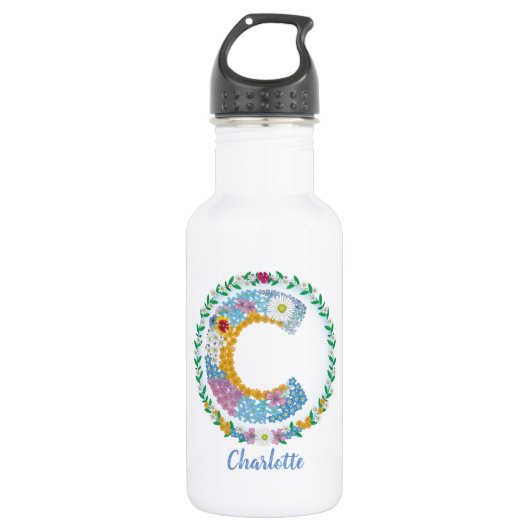 Blume Buchstaben Initial "C" mit Personalisiertem  Edelstahlflasche (Vorderseite)