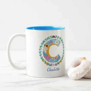 Blume Buchstaben Initial "C" mit Personalisiertem  Zweifarbige Tasse